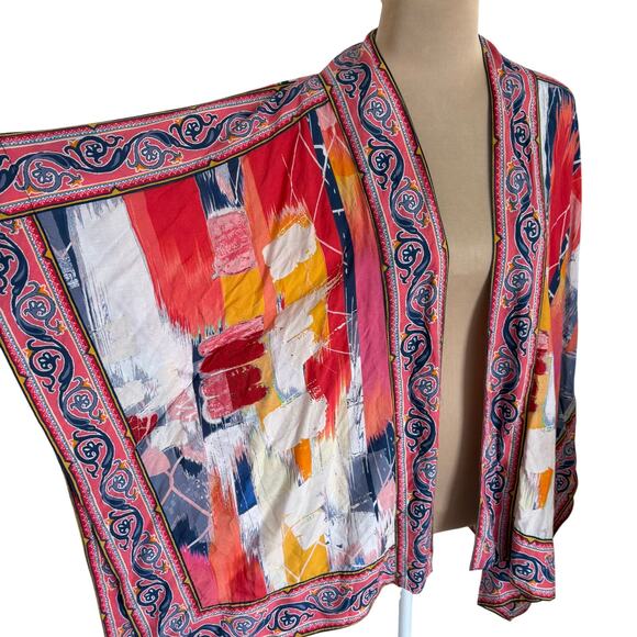 Tolani Collection Kimono Wrap Open Front Festival Boho Hippie Watercolor Asian S - Picture 2 of 13